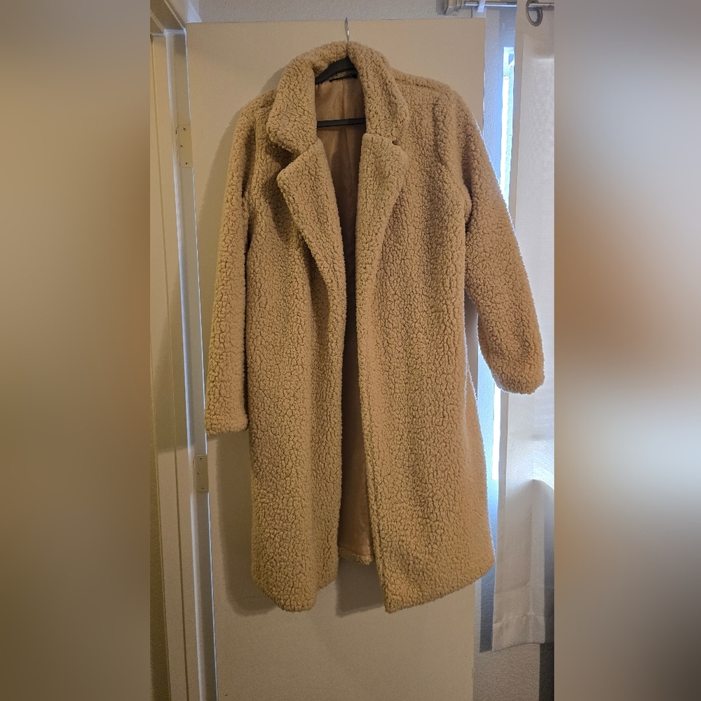 Fuzzy long trench coat